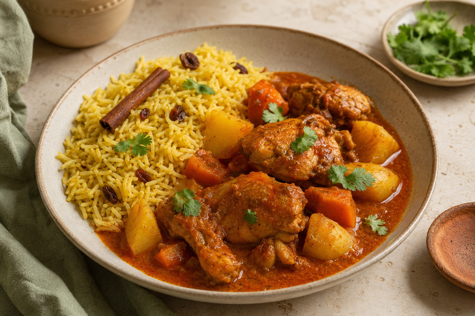 Cape Malay-Style Chicken Curry with Yellow Rice