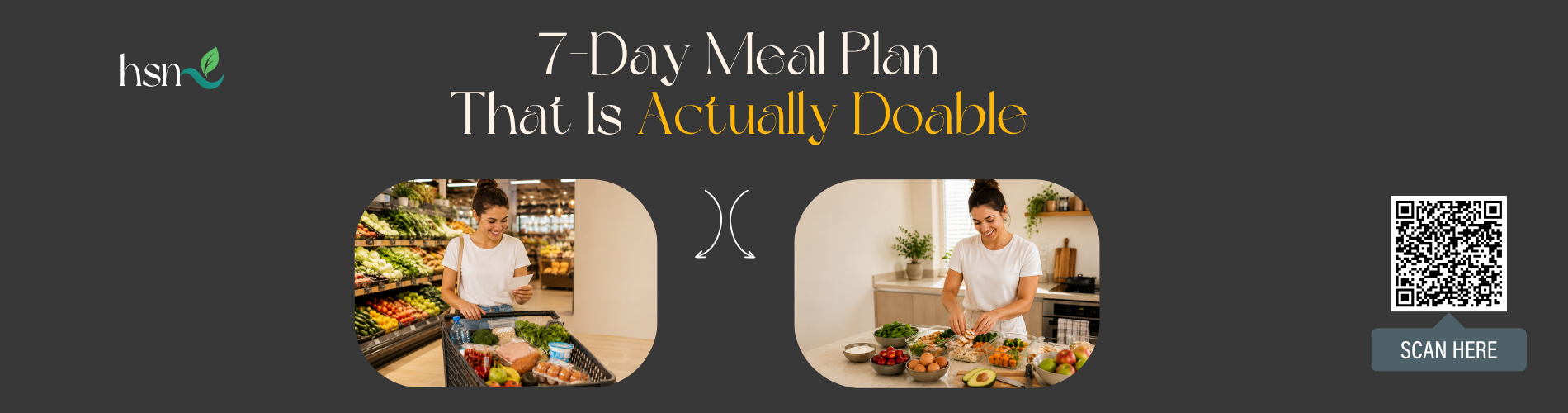 Woman shopping for fresh groceries before meal prep and preparing healthy meals at home as part of a weight loss 7 day diet plan // Health Some More