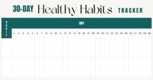 Printable 30-day healthy habits tracker with space to record and check off daily habits throughout the month // Health Some More