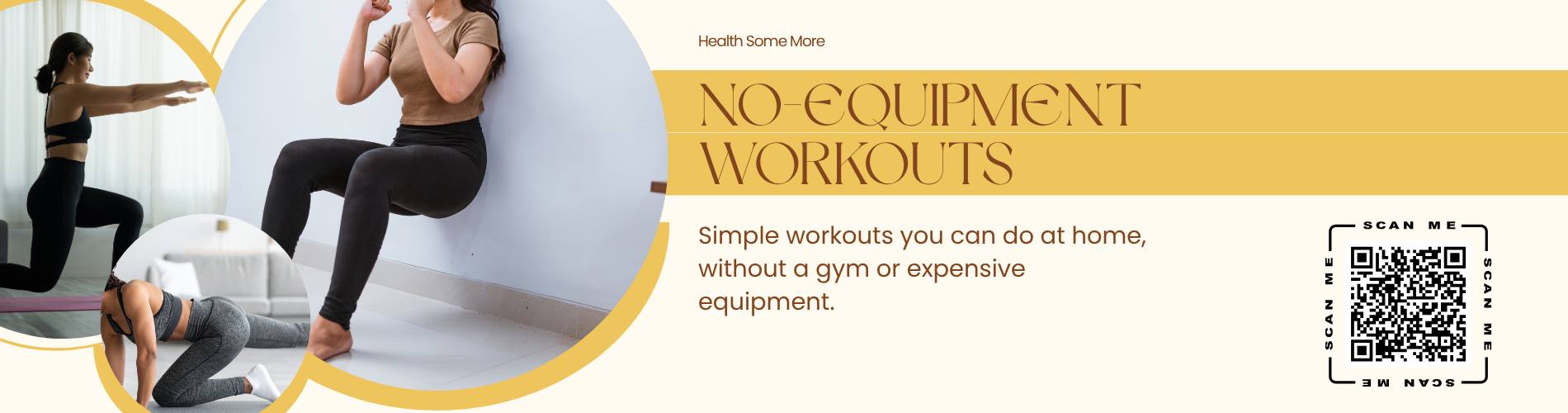 No equipment workouts South Africa graphic showing simple exercises that can be done at home without a gym or expensive equipment // Health Some More